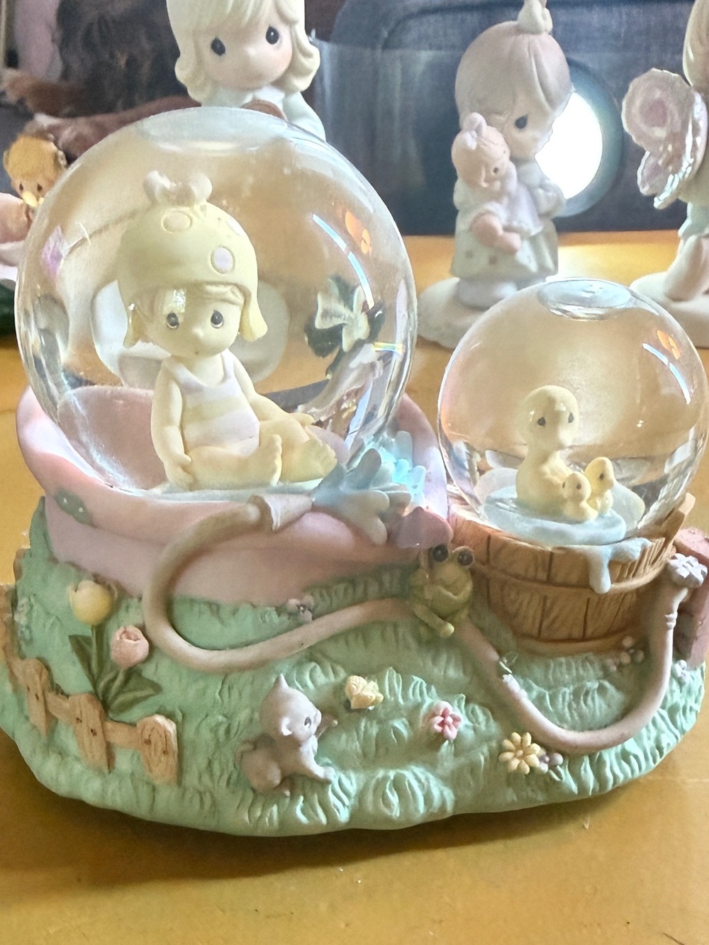 Precious Moments Pastel Pink & Mint Double Snow Globe & music box